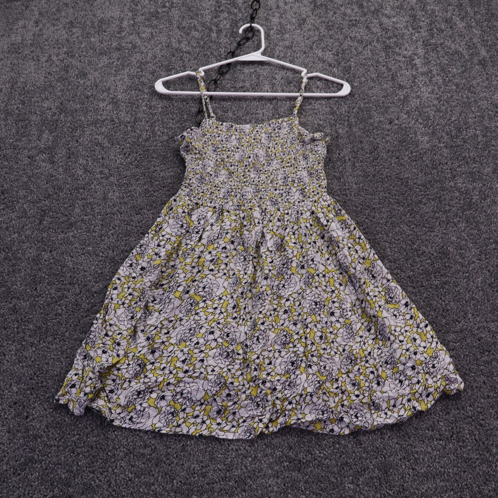 Angie Mini Dress Womens Medium White Floral Smocked Rayon Strappy Summer Boho